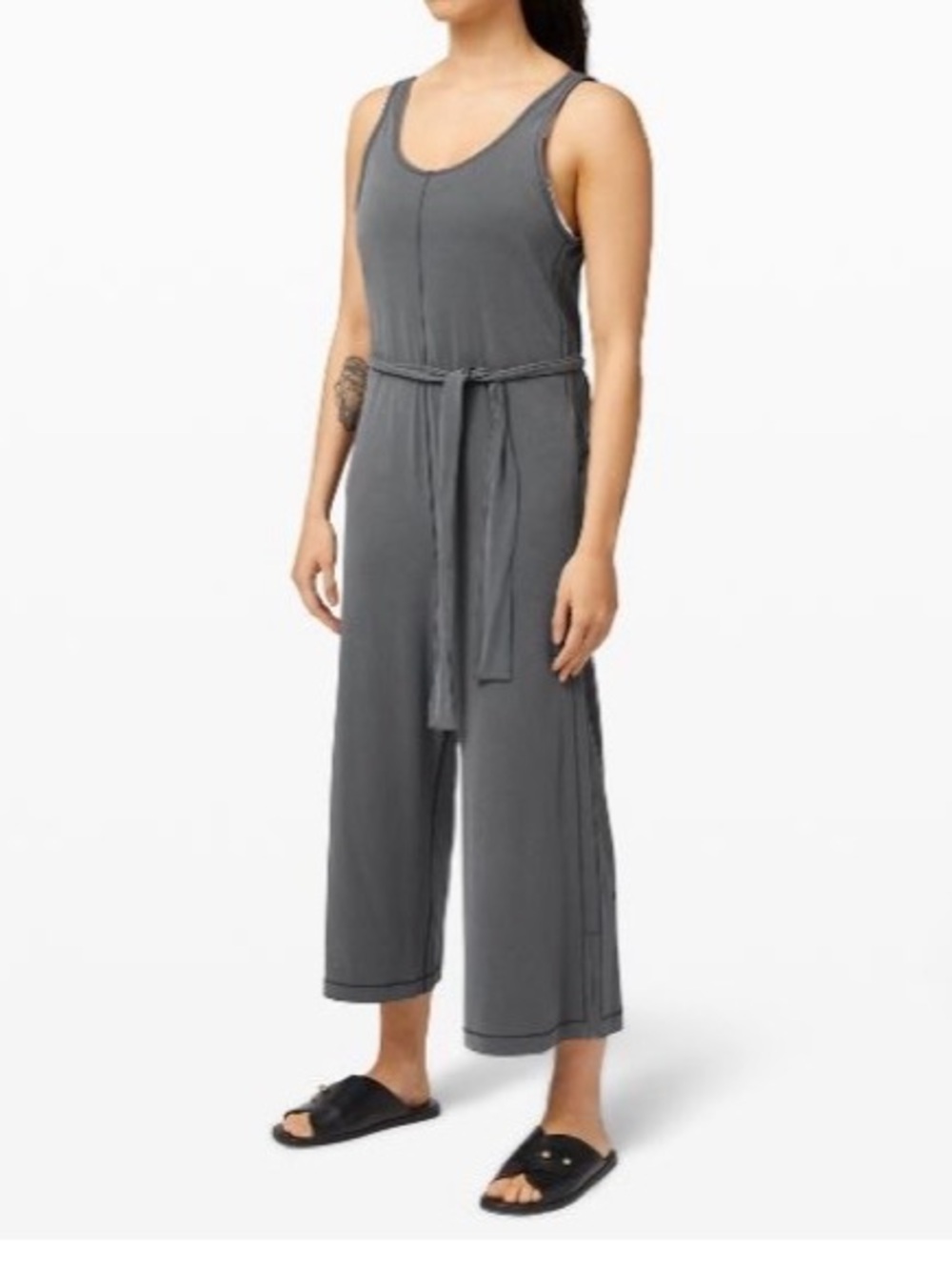 lululemon athletica Sleeveless Grey Cropped Wide-Leg Jumpsuit with Waist Tie